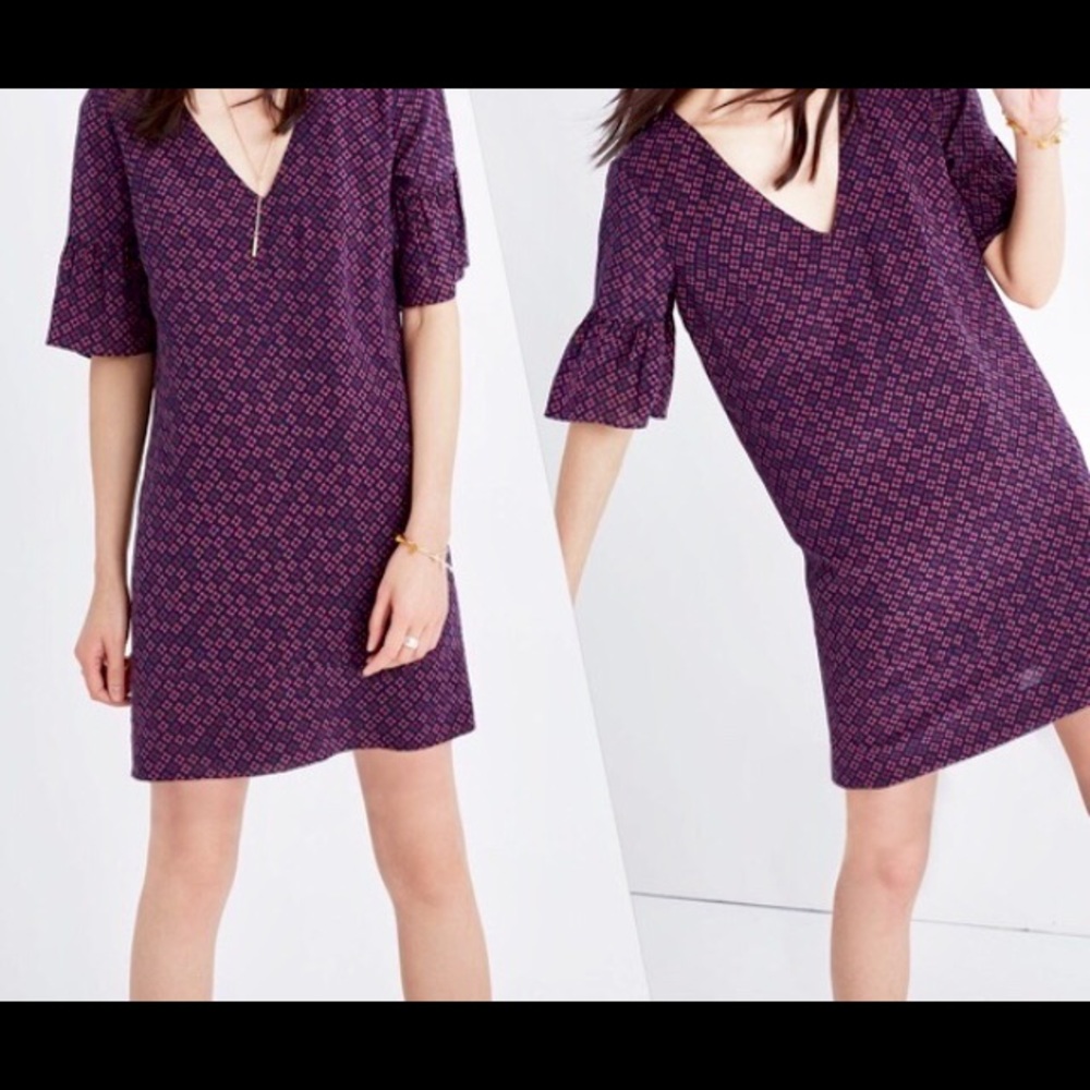 Madewell Silk Bell-sleeve Dress in Painted Clover